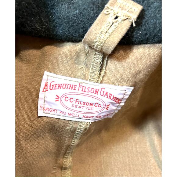 VTG CC Filson Tin Cloth Oil Waxed Duster Coat Mens Size 42 Brown W/ Wool Vest - Picture 8 of 10